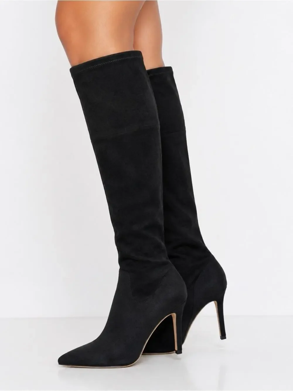 Marc Fisher Black Stretch Knee High Boots Size 7.5  2” Heel